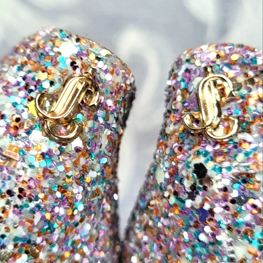 Jimmy Choo Multicolor Glitter Square-Toe Flats - Picture 12 of 15
